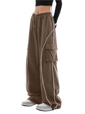 Y2K Parachute Track Pants Low Rise Baggy Wide Leg Cargo Pants Women